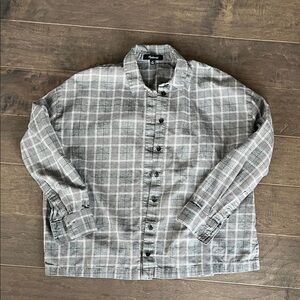 Madewell Gray Plaid Slightly Cropped Button down XS 100% Cotton